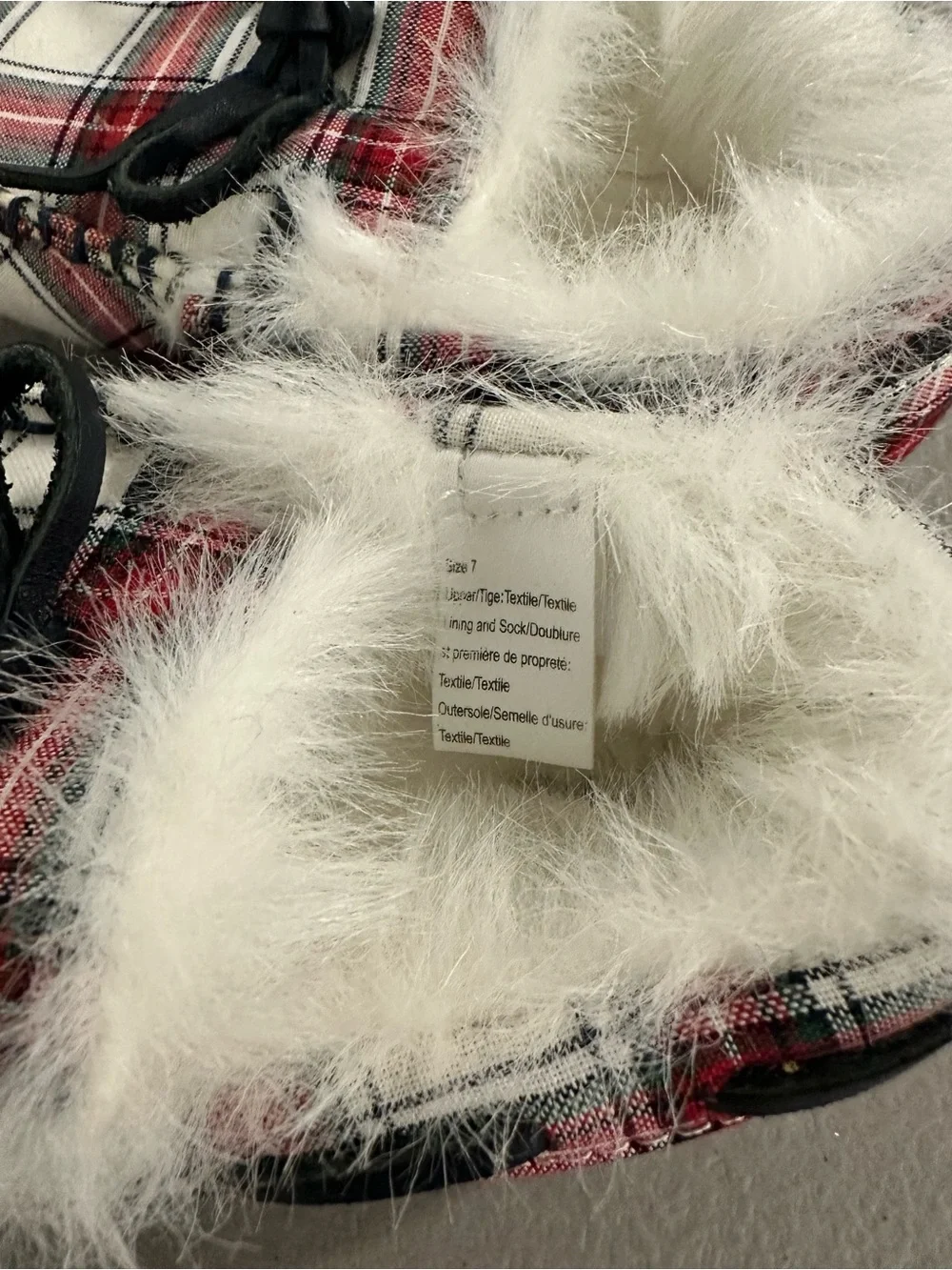 Kids Plush Plaid Moccasin Slippers - Red/White